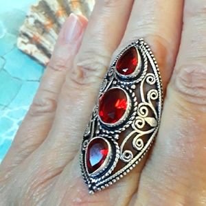 SILVER FIRE GARNET RING SIZE 8 NEW
